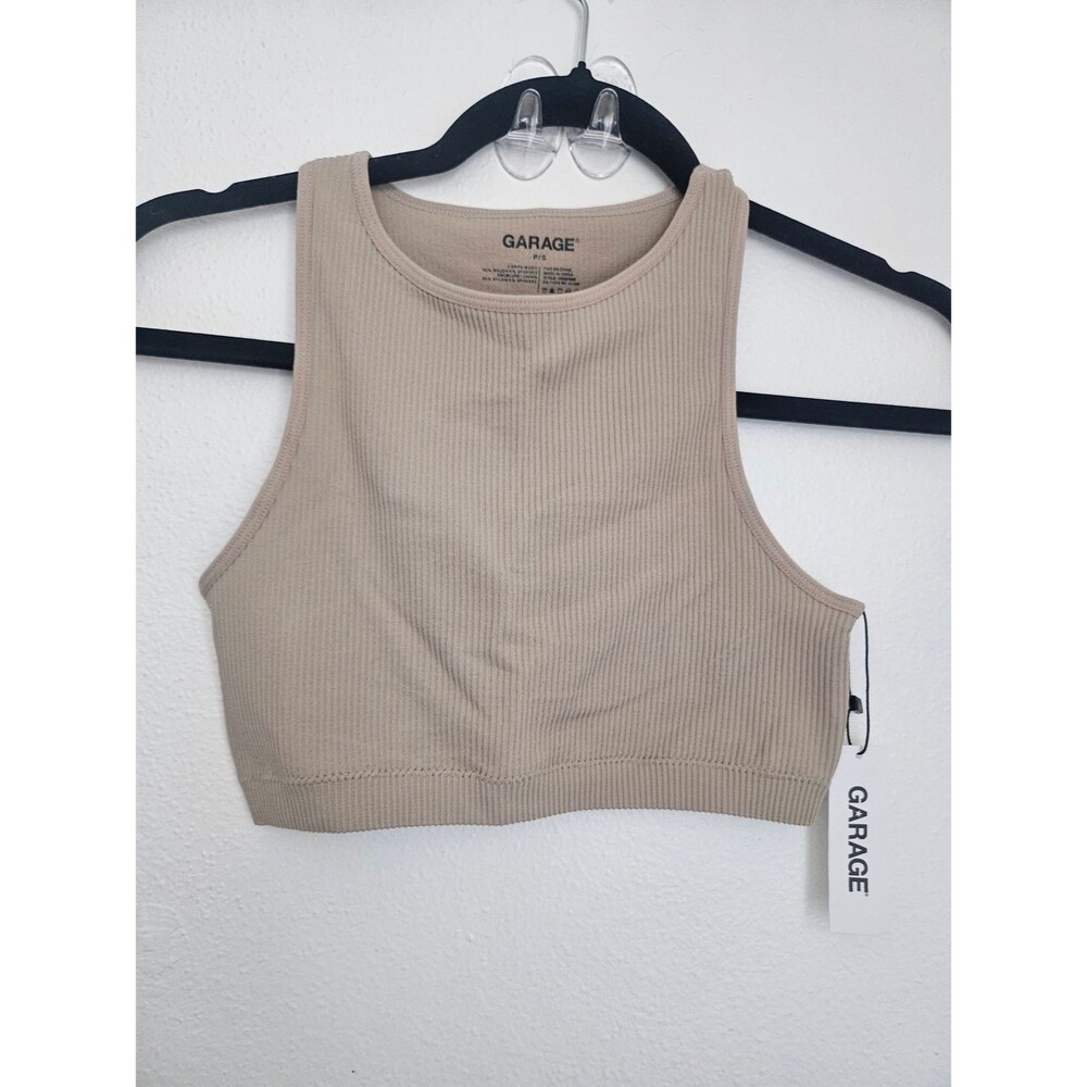 New Garage Ribbed Crop Tank Top - Tan
